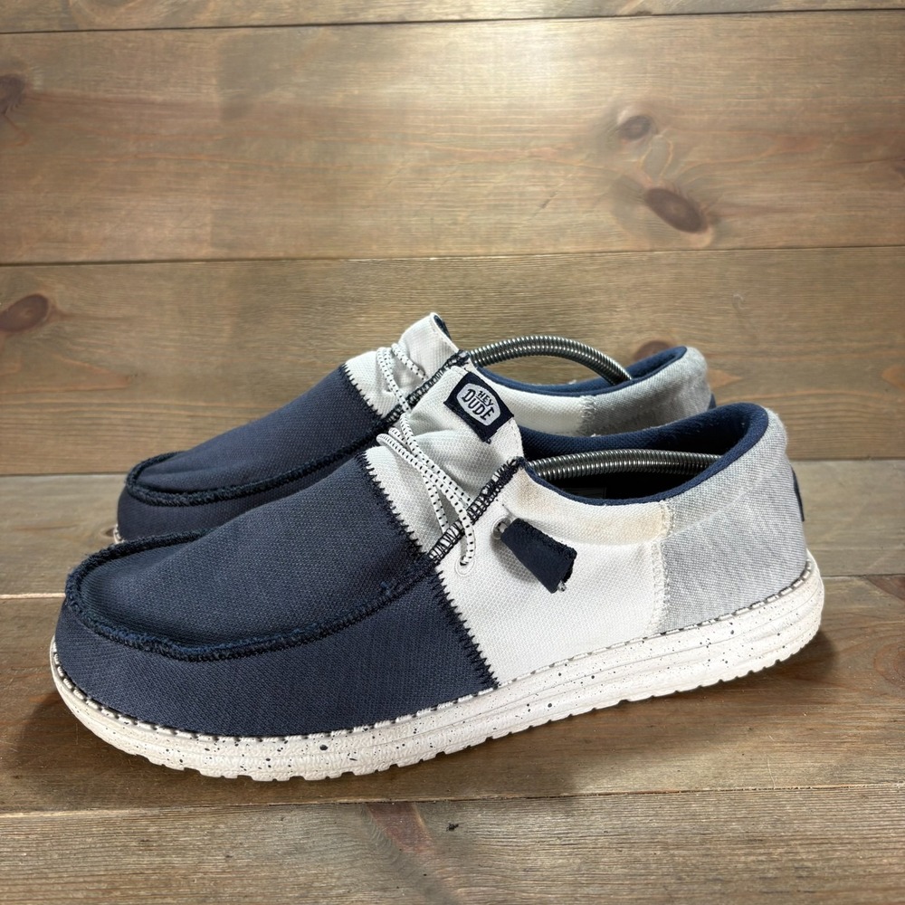 Hey Dude Wally Tri Varsity Mens size 11 shoes Navy Canvas Slip On loafers